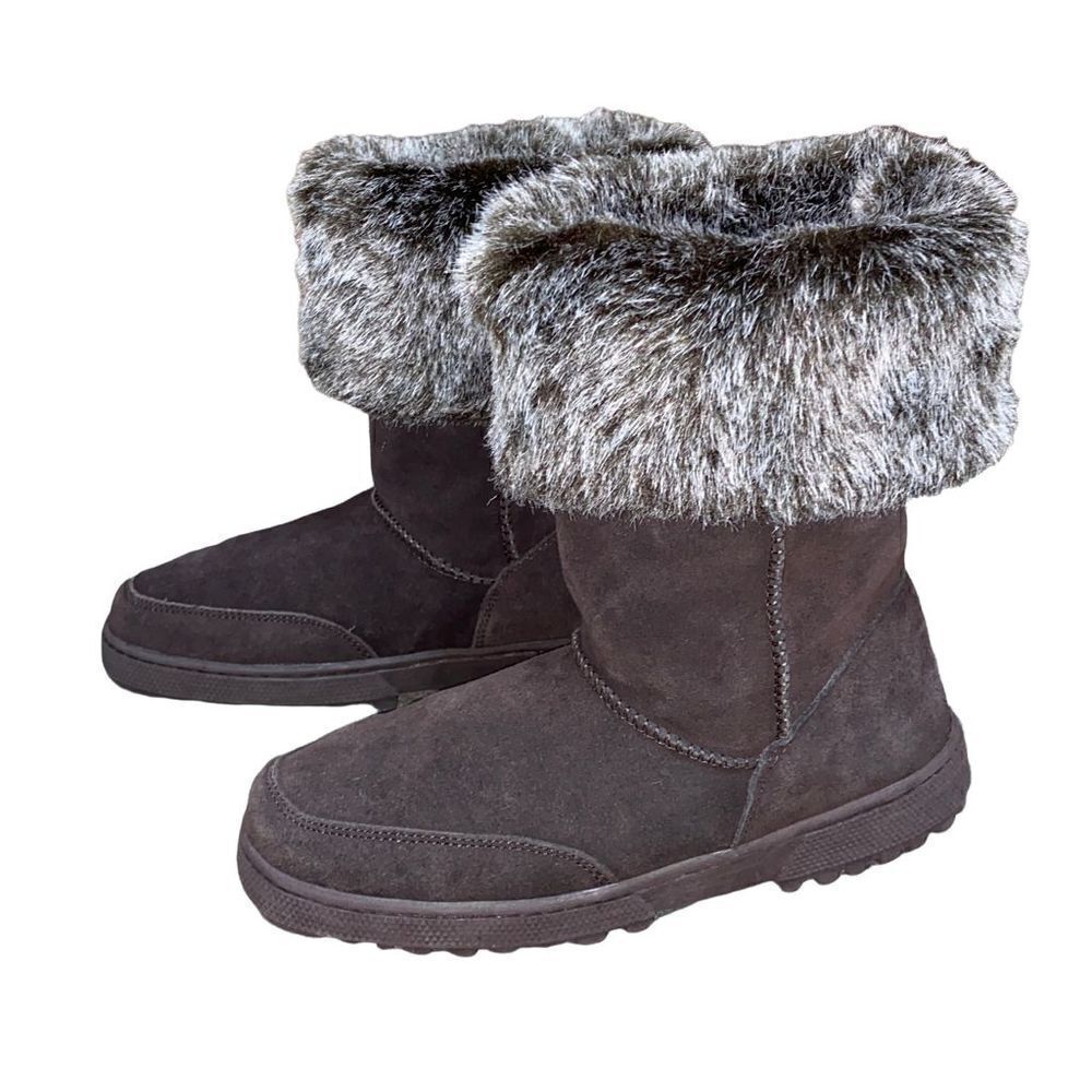 Rampage Ashlee Brown Suede Leather Faux Fur Boot Size 7